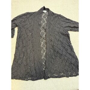 Shannon Ford New York Black Floral Lace Open Front Cardigan Plus Size 2X